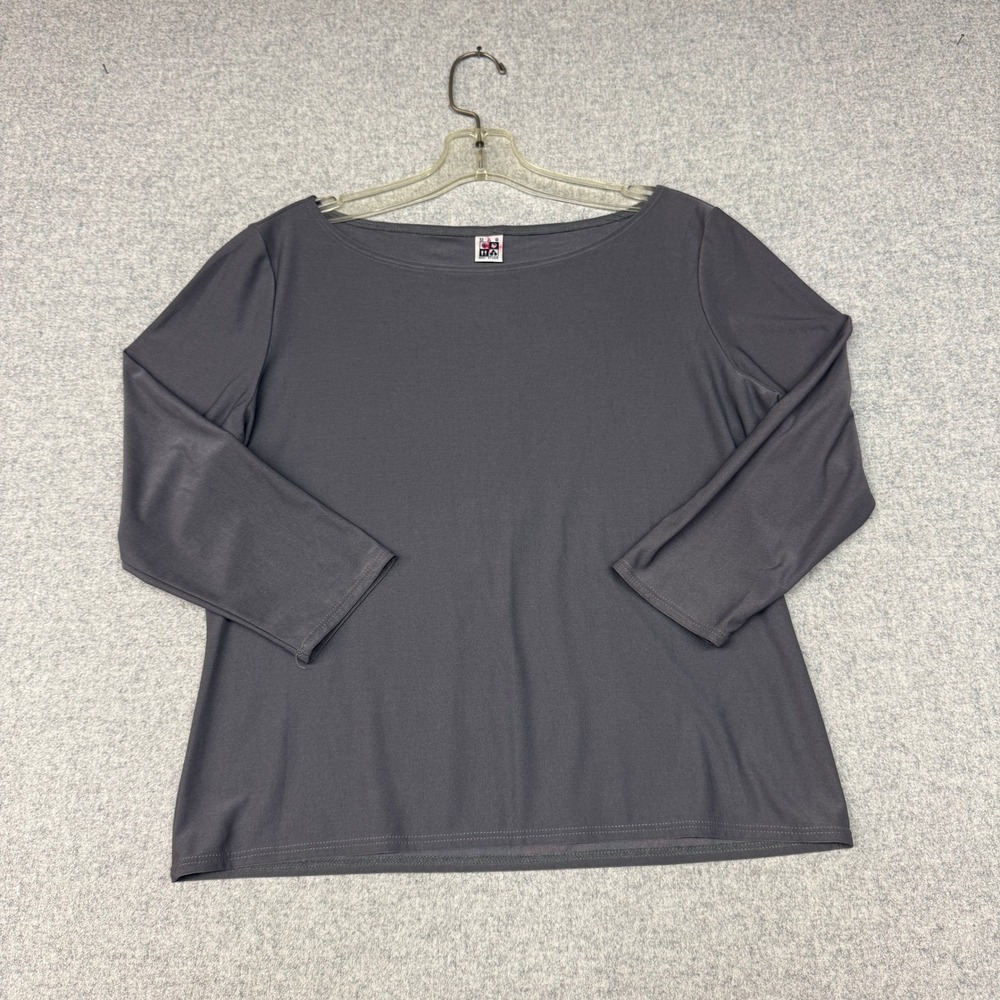 Max Studio | Boat Neck 3/4 Sleeve Top | Medium | Gray | Stretch Professional Top